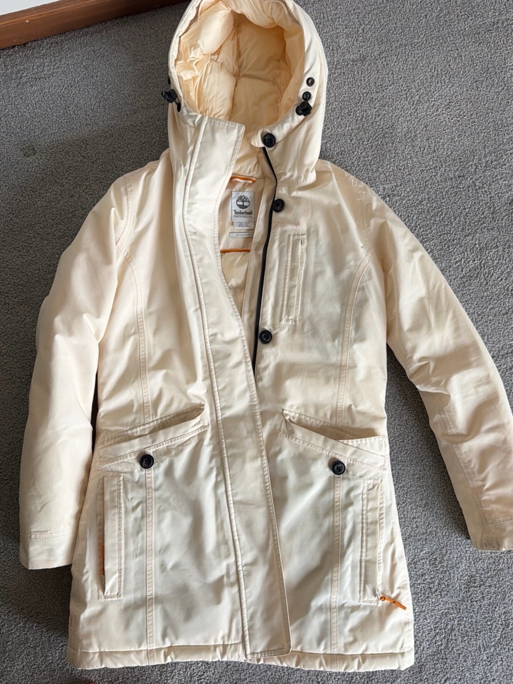 Timberland Cream Hooded Waterproof Jacket with Black Accents